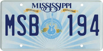 MS license plate MSB194