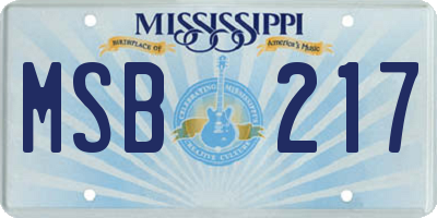 MS license plate MSB217