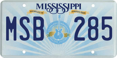 MS license plate MSB285