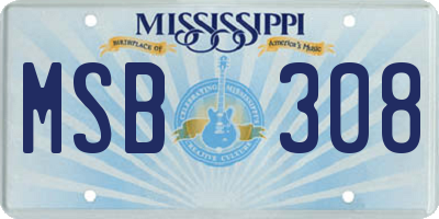 MS license plate MSB308