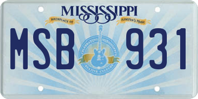 MS license plate MSB931
