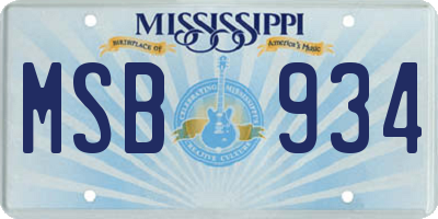 MS license plate MSB934
