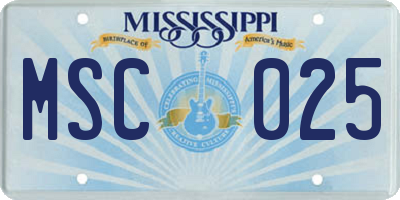 MS license plate MSC025