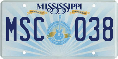 MS license plate MSC038