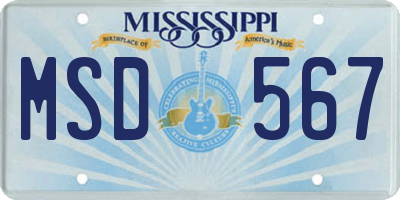 MS license plate MSD567