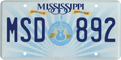 MS license plate MSD892
