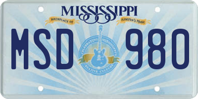 MS license plate MSD980