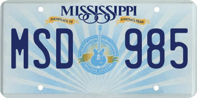 MS license plate MSD985