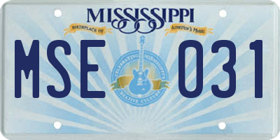 MS license plate MSE031