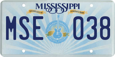 MS license plate MSE038