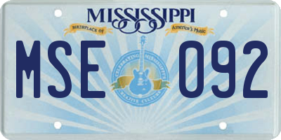 MS license plate MSE092