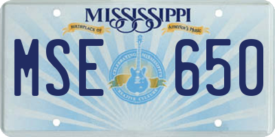 MS license plate MSE650