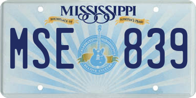 MS license plate MSE839