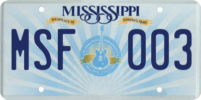 MS license plate MSF003