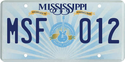 MS license plate MSF012