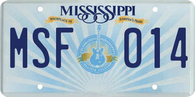 MS license plate MSF014