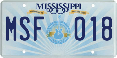 MS license plate MSF018