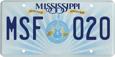 MS license plate MSF020