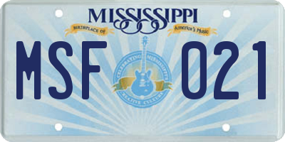 MS license plate MSF021