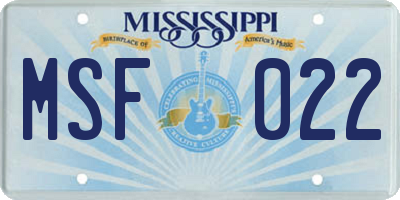 MS license plate MSF022