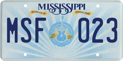 MS license plate MSF023