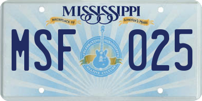 MS license plate MSF025