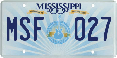 MS license plate MSF027