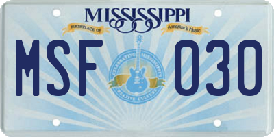 MS license plate MSF030