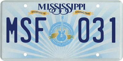 MS license plate MSF031