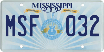 MS license plate MSF032