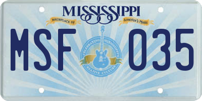 MS license plate MSF035