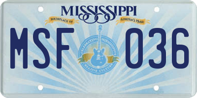 MS license plate MSF036