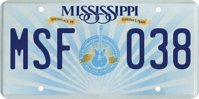 MS license plate MSF038