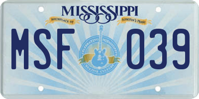 MS license plate MSF039