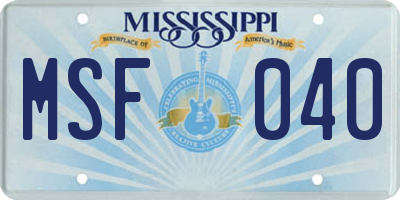 MS license plate MSF040