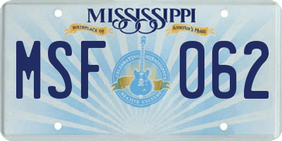 MS license plate MSF062