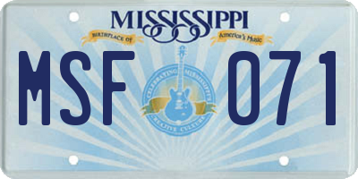 MS license plate MSF071