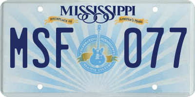 MS license plate MSF077
