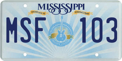 MS license plate MSF103