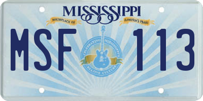 MS license plate MSF113