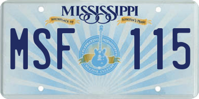 MS license plate MSF115