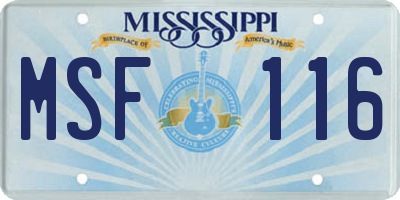 MS license plate MSF116