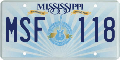 MS license plate MSF118