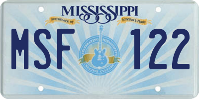 MS license plate MSF122