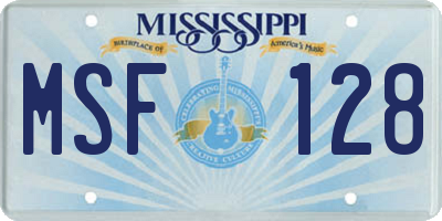 MS license plate MSF128
