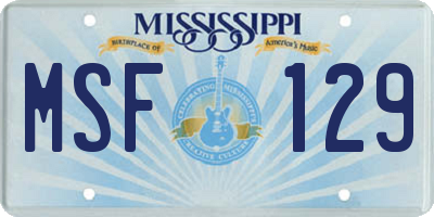 MS license plate MSF129