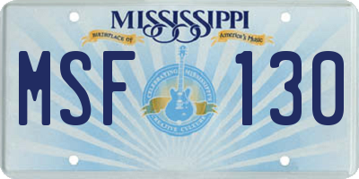 MS license plate MSF130