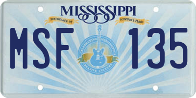 MS license plate MSF135