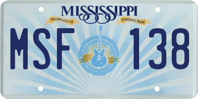 MS license plate MSF138