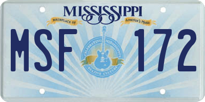 MS license plate MSF172